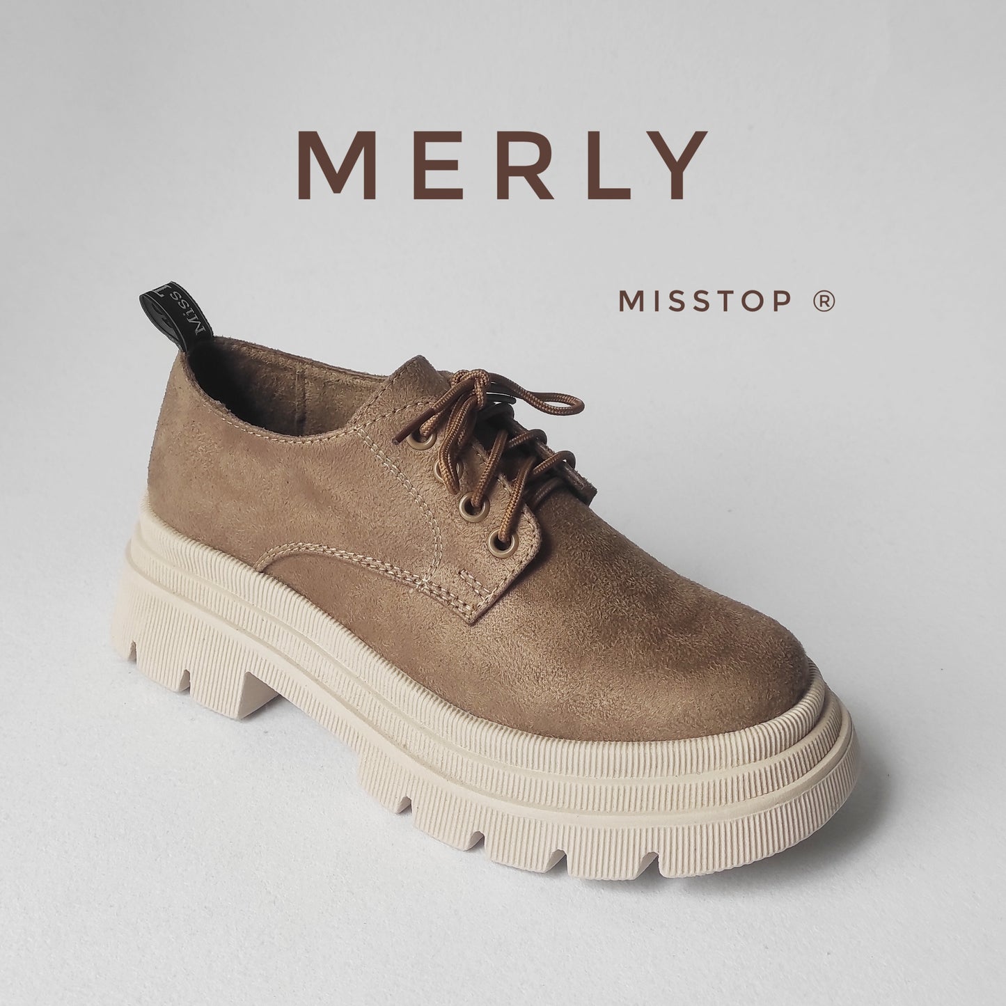 zapato misstop tierra con plataforma track beige de tres niveles